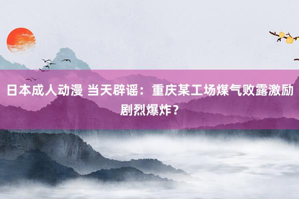 日本成人动漫 当天辟谣：重庆某工场煤气败露激励剧烈爆炸？